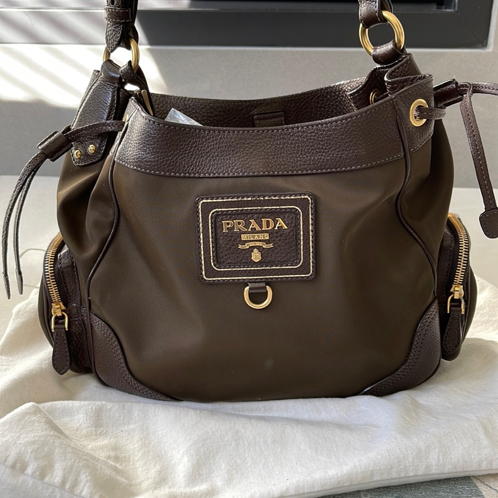 Prada nylon and leather handbag.